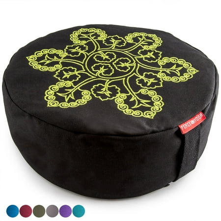 - Peace Yoga Zafu Meditation Yoga Buckwheat Filled Cotton Bolster Pillow Cushion with Premium Designs - Tree Black 16