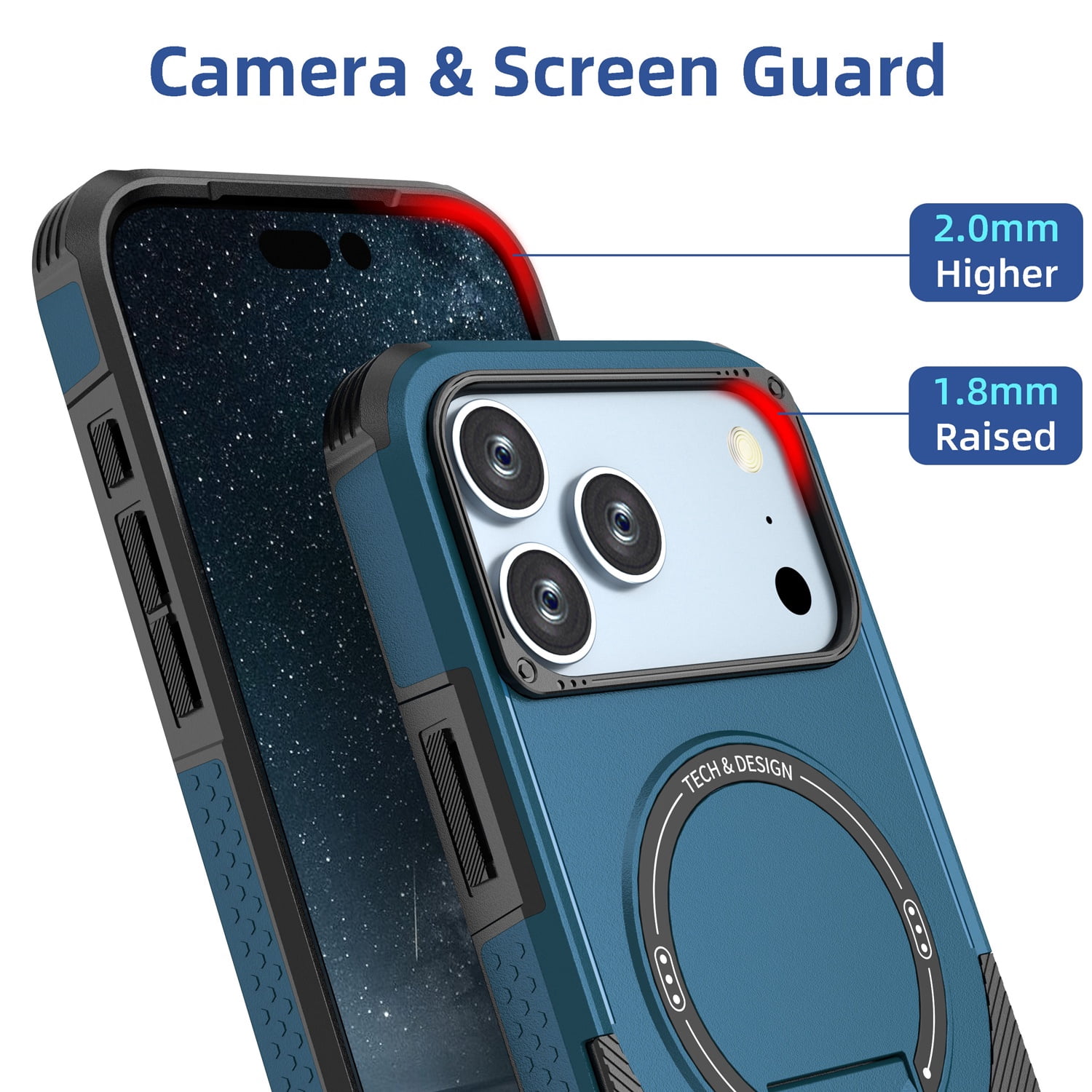 Heavy-Duty Magnetic Stand Case for iPhone 17 Pro Max with Shock Protection - Blue