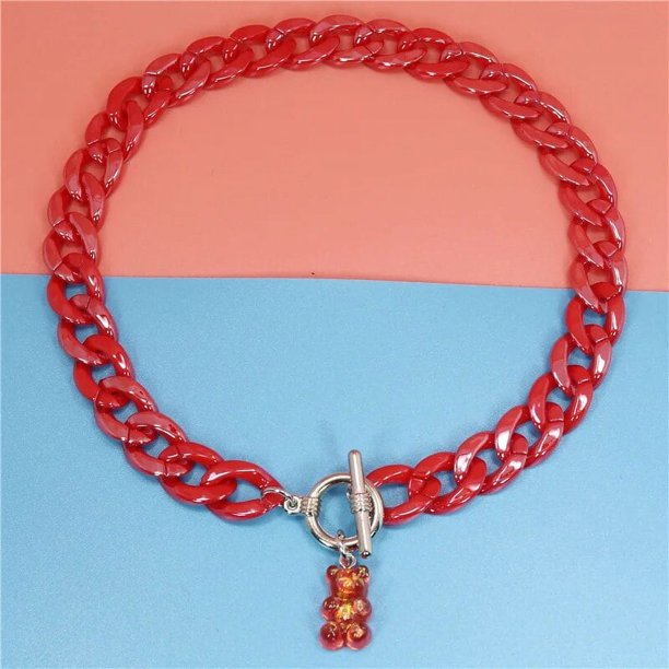 Collar con colgante de oso de hebilla OT de cadena acrílica de moda, collares de colores brillantes, joyería para mujeres, niñas, regalo para niños, venta al por mayor
