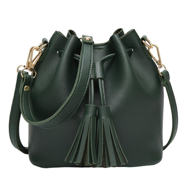 fastboy Fashionable Bucket Shoulder Bag Drawstring Purse Handbag for Everyday Brown Green 22x11x19CM 1Set