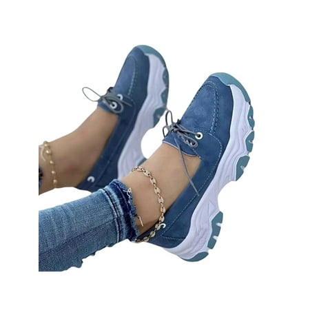 

Tenmix Ladies Casual Shoe Comfort Sneakers Lace Up Loafers Non-slip Slip-Ons Women Breathable Wear Resistant Walking Shoes Blue 8.5