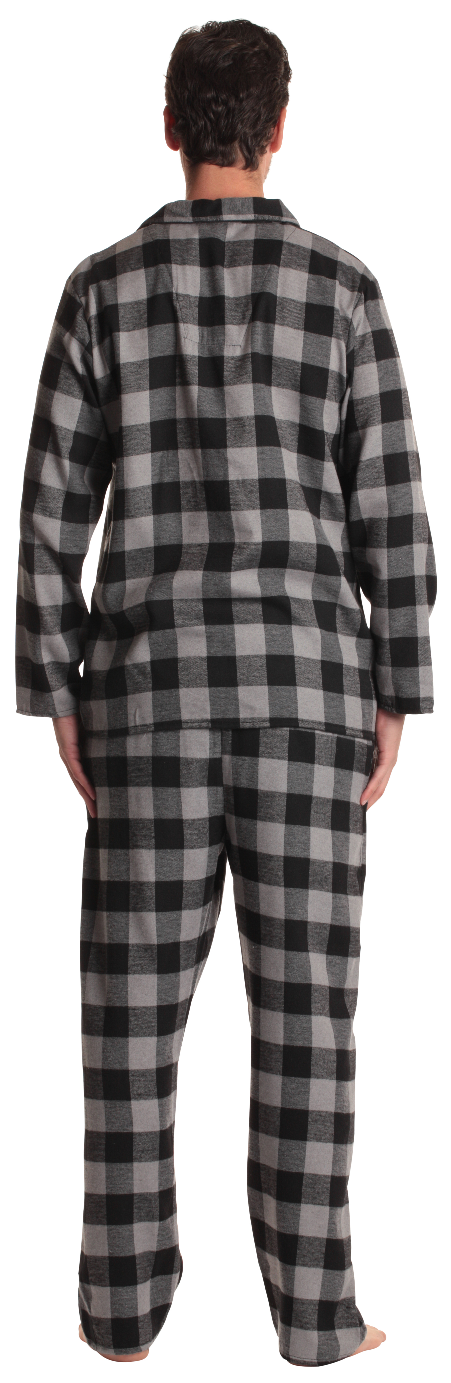 followme Mens Plaid Button Front Flannel Pajamas Set (Large, Black