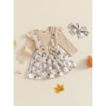 thumbnail image 3 of Musuos Newborn Girl Halloween Outfit, 0-18Months Long Sleeve Crew Neck Ghost Flower Print Romper Dress with Hairband, 3 of 10