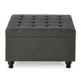 thumbnail image 3 of 30 Inches Square Storage Ottoman with Wooden Legs Foot Rest Stool, Upholstered Button Tufted Square Footstool Storage, Comfortable Seat with Lid, Space-Saving for Living Space, Dark Grey, 3 of 9