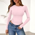 thumbnail image 2 of WULMLEO Women's Casual Basic Crop Tops Slim Fit Long Sleeve Crew Neck Solid Color Fall Pullover Shirts Tight Tee Light pink XS, 2 of 5