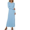 thumbnail image 5 of LIaqionyy Women's Maxi Dress Long Sleeve Casual Solid Color Crew Neck Split Side Summer Dresses Clothes, 5 of 8