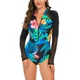 thumbnail image 3 of VBVC Womens Swimsuit One Piece Rash Guard Summer Tropical Floral Print Bathing Suit Mesh Patchwork Long Sleeve Swimwear Sun Protection Surfing Suits, 3 of 6