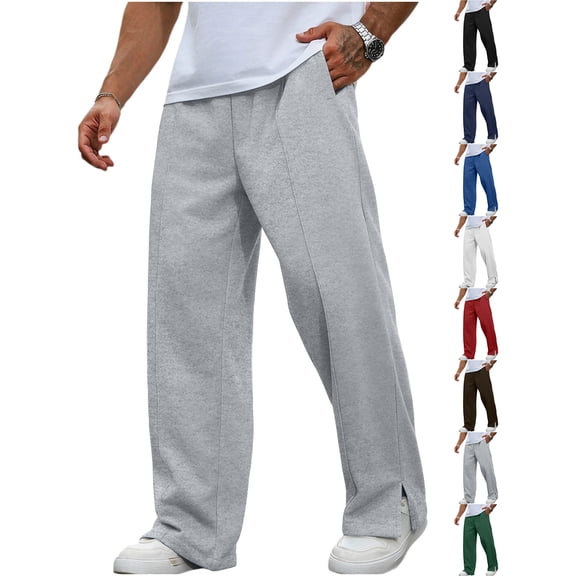 Chiccall Mens Baggy Wide Leg Sweatpants Fleece Slit Open Bottom Sweat Pant Casual Streetwear Elastic Waist Drastring Trousers with 3 Pockets
