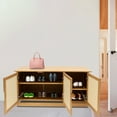 thumbnail image 3 of Bamboo Shoe Rack Bench Freestanding Shoe Storage Organizer Rack with Rattan Door, 3 of 16
