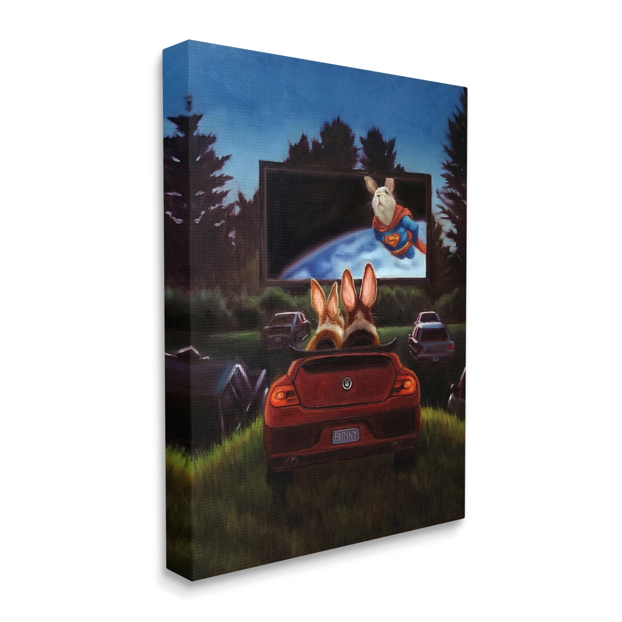 Stupell Industries Romantic Bunny Couple Drive-In Movie Date Animals Painting Gallery Wrapped Canvas Print Wall Art, Design by Lucia Heffernan