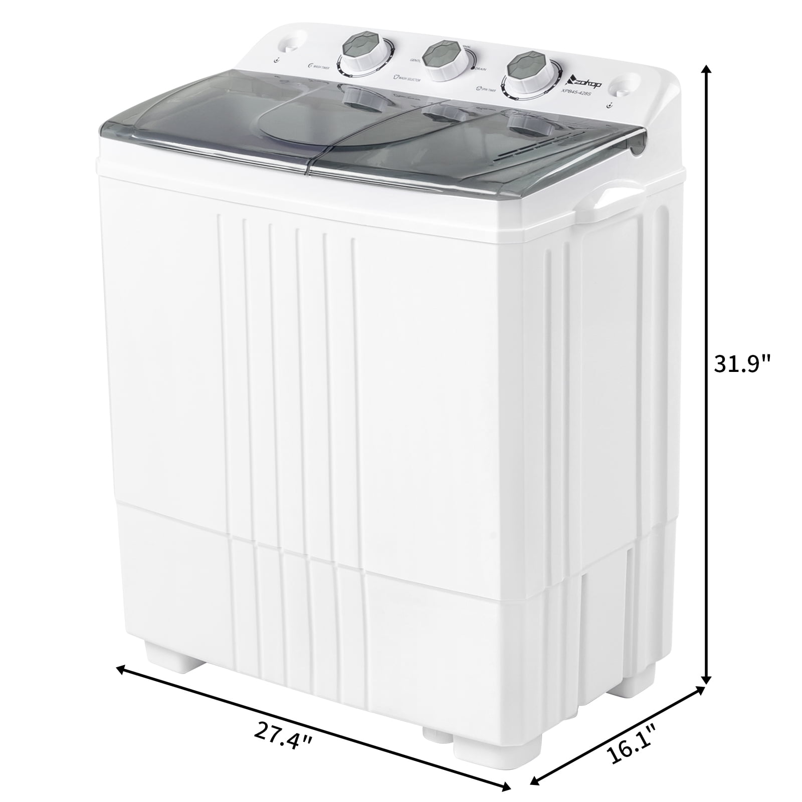 Tikmboex Portable Washing Machine, 30LBS Twin Tub Mini Compact Laundry  Washer 19lbs Washer/11lbs Spinner with Drain Pump & Time Control Washer  Spinner Combo, White&Gray 