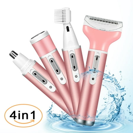 4 in 1 Rechargeable Women Electric Shaver Razor, Waterproof Painless Epilator Body Hair Remover Face Facial Removal Nose Hair Beard Bikini Eyebrow Trimmer Groomer Armpit Legs Clipper Lady Grooming (Best Rechargeable Hair Clippers)