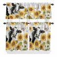 thumbnail image 2 of Kitchen Window Curtains Valance and Tier Set, Farmhouse Cow Sunflower Rod Pocket Tier Curtain Valance Set, Spring Yellow Flower Wood Plank Light Filtering Cafe Curtains for Bedroom Living Room, 2 of 9