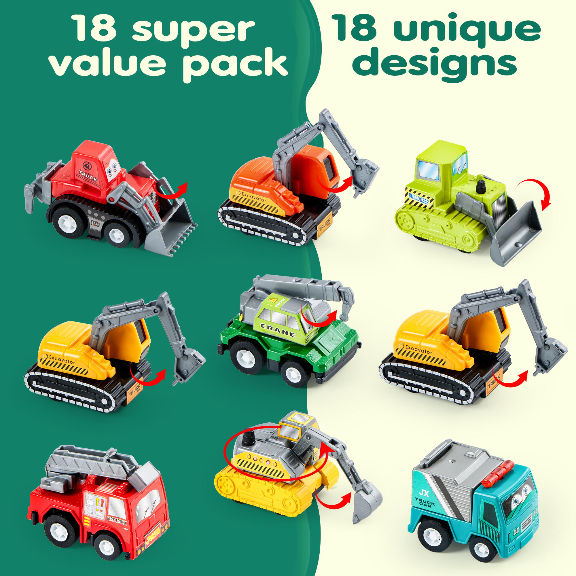 Joyfy 18-Piece Toy Car Set, Friction Pull-Back Vehicles photo 6