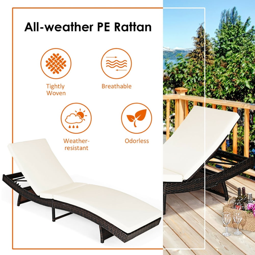 Aimee Lii Patio Folding Chaise Lounge with 5 Adjustable Levels and Cushion, Patio Loungers, White Aimee Lii Patio Folding Chaise Lounge with 5 Adjustable Levels and Cushion, Patio Loungers, White