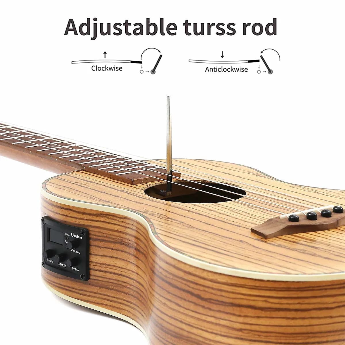 Baritone 30-Inch Zebra Acoustic-Electric Ukulele with Truss Rod, EQ, and Gig Bag