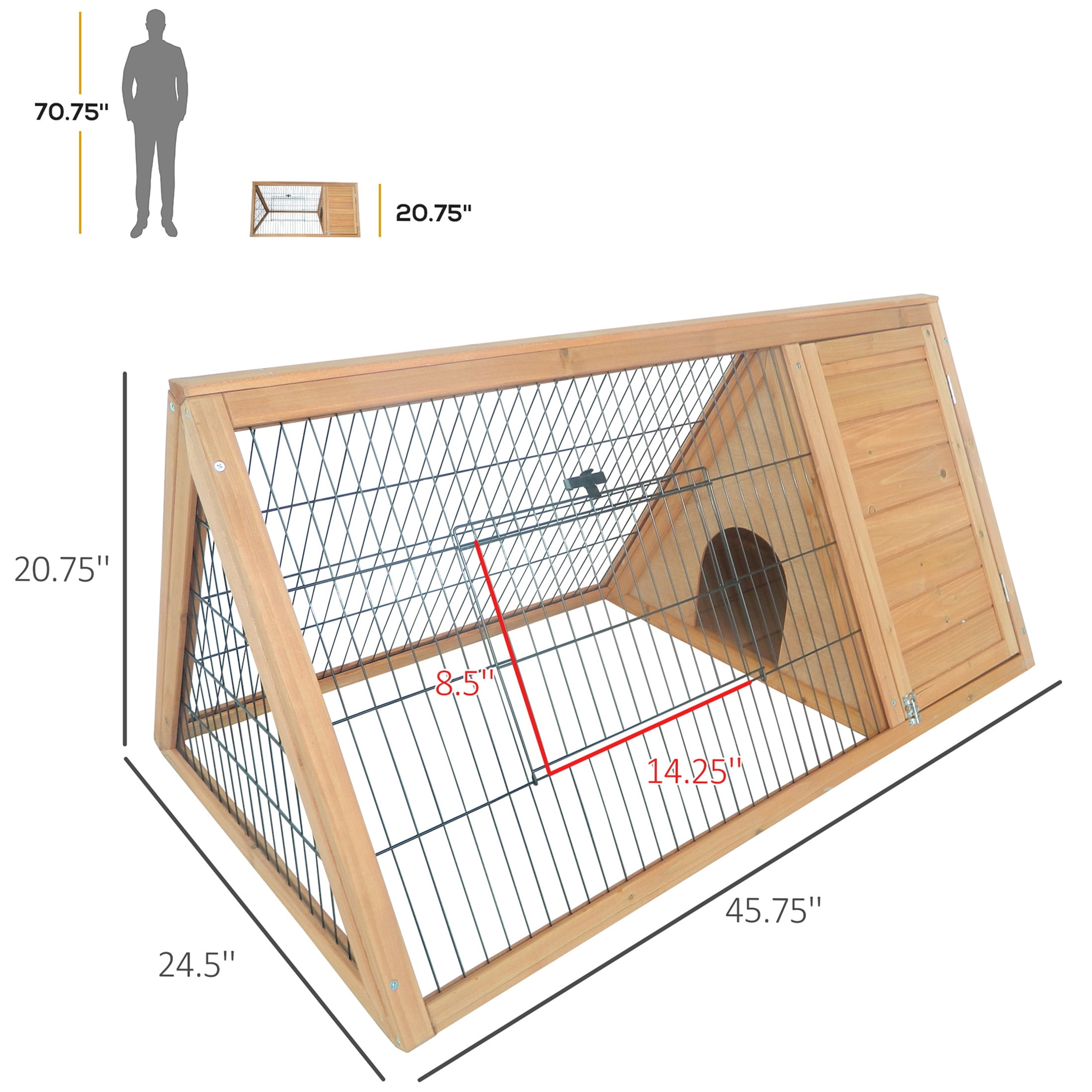 JERFIT 46" Outdoor Rabbit Hutch with Run, A-Frame Wooden Bunny Cage with Ventilated Wire, Weather-Resistant Small Animal House, Yellow