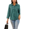 thumbnail image 3 of Innerwin Blouse Button Down Ladies Shirts Holiday Pockets Comfy Tops Malachite Green S, 3 of 7