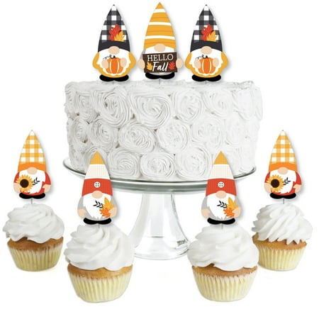 Big Dot of Happiness Fall Gnomes - Dessert Cupcake Toppers - Autumn Harvest Party Clear Treat Picks - Set of 24