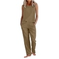 thumbnail image 2 of Pounoo Linen Outfits for Women Sleeveless Top And Drawstring Pants Two Piece Sets Soft Daily Style Lightweight Breathable Relaxed-Fit Outfits Gift, 2 of 6