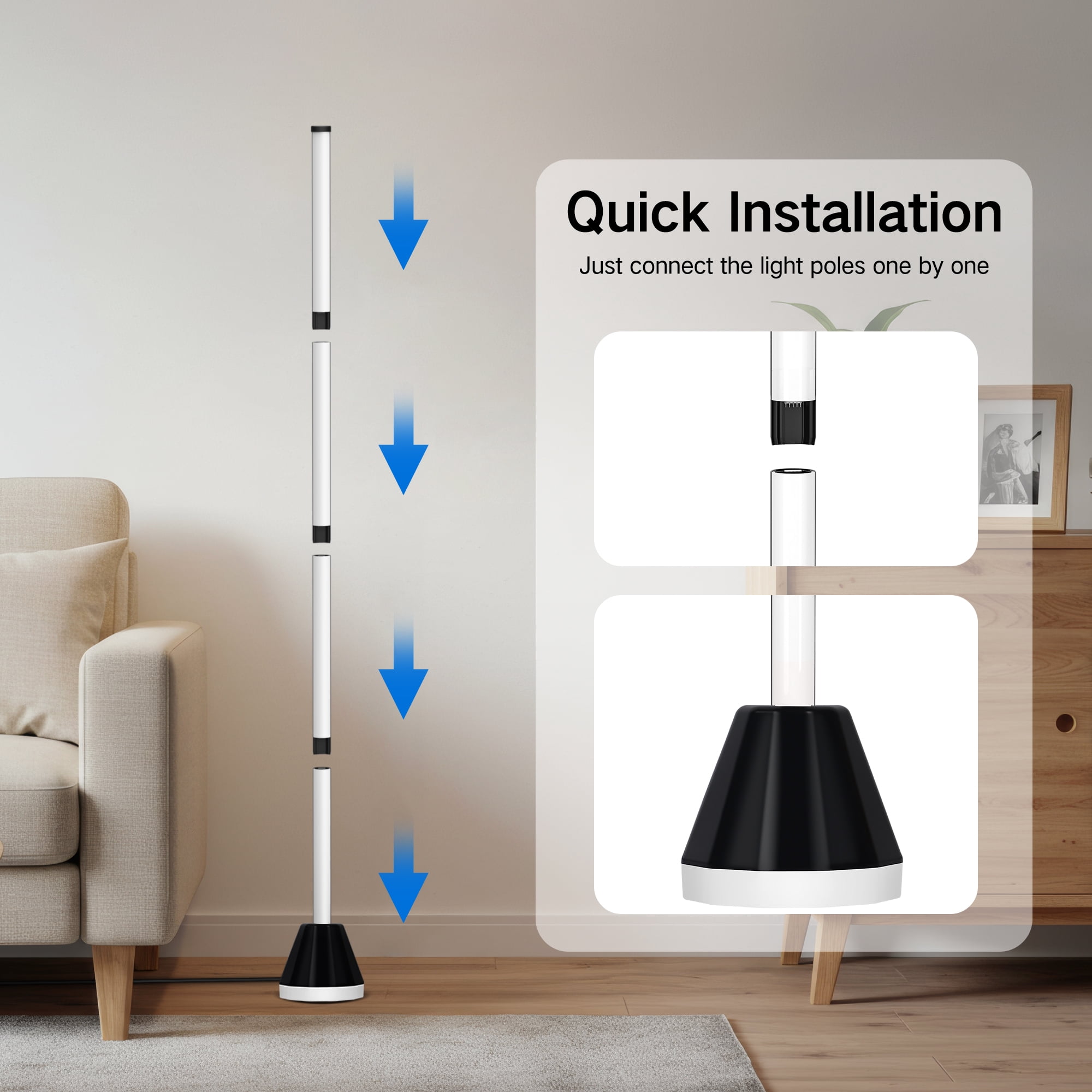 OUTON  2 Pack Smart RGB LED Corner Floor Lamp, Modern Standing Lamps with APP & Remote Control, 16 Million Colors 2000LM Bright Ambient Lighting, Music Sync for Living Room Bedroom
