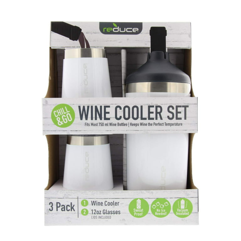 Reduce Wine Bottle Cooler 3-Piece Set with 12-oz. Wine Tumblers (Assorted  Colors)