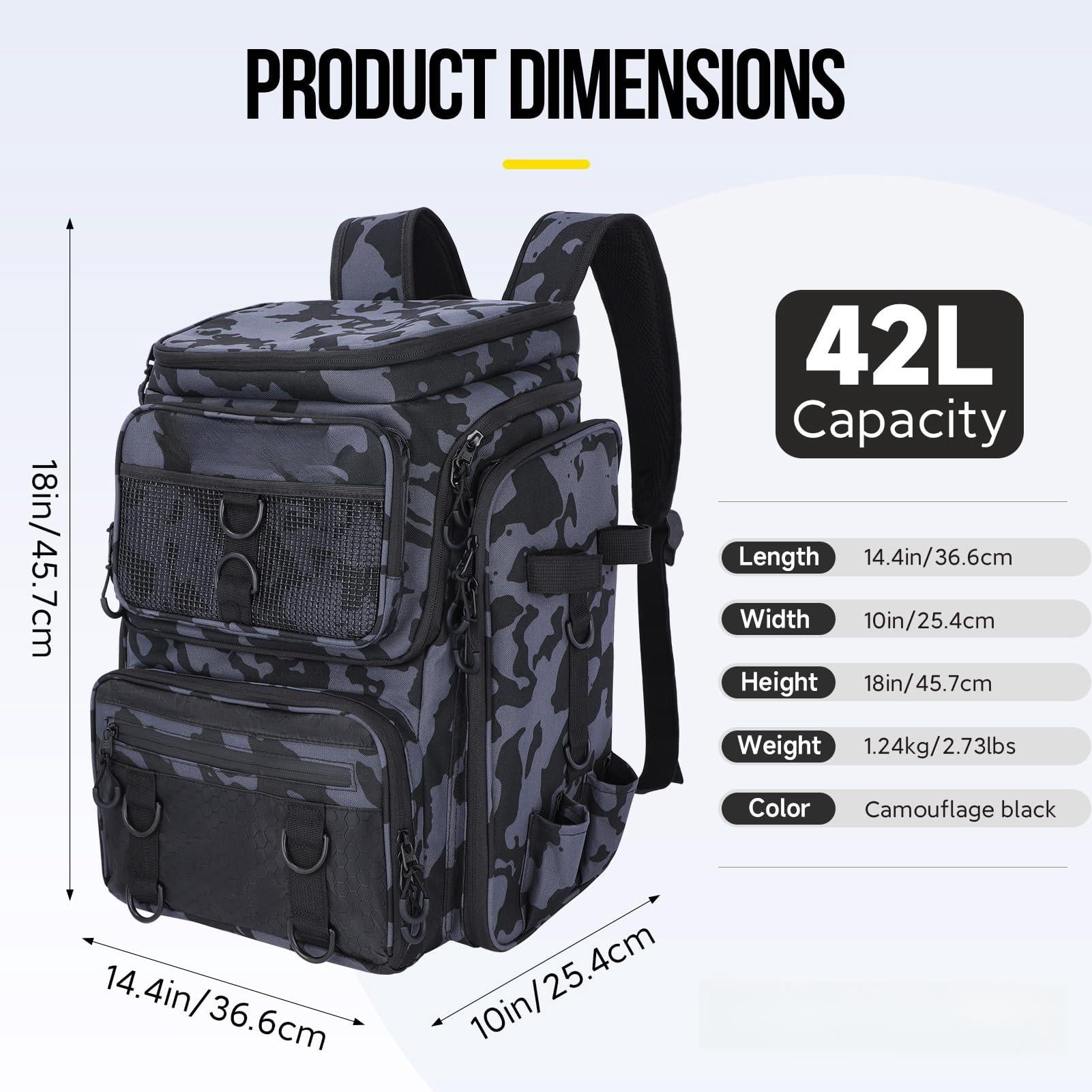 Fishing Backpack With Rod Holders Tackle Box  42l Large Water-resistant Bag Store Gear