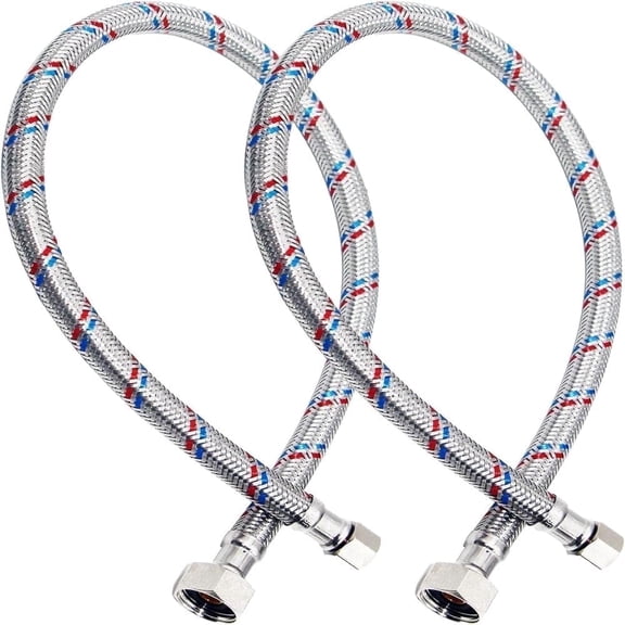 Krydros 12" Braided Stainless Steel Faucet Supply Line, 3/8" Comp x 1/2" FIP, 2-Pack