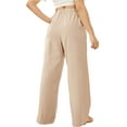 thumbnail image 4 of Women's Pants Casual Elastic High Waisted Wide Leg Pants Beige M Palazzo Pants with Pockets, 4 of 5