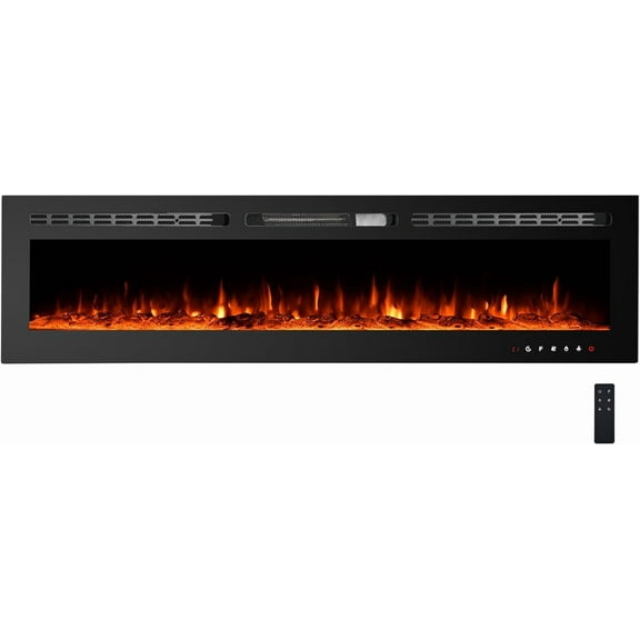 Rugerasy 72 Inch Wall Mounted Electric Fireplace, Recessed Insert, Black