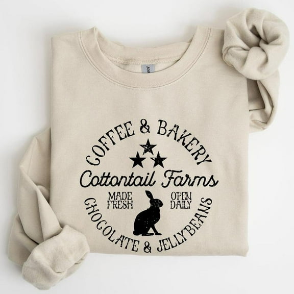 Cottontail Farms, Coffee and Bakery, Retro Sign, Easter Sweatshirt, Women's