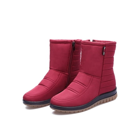 

Gomelly Women Slip Resistant Snow Boots Breathable Round Toe Mid Calf Boot Work Comfort Side Zip Winter Red 9