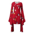 thumbnail image 4 of qelini Long Sleeve Mini Dresses for Women Bell Sleeve Cute Print Crewneck Irregular Dress Casual Holiday Dresses, 4 of 5