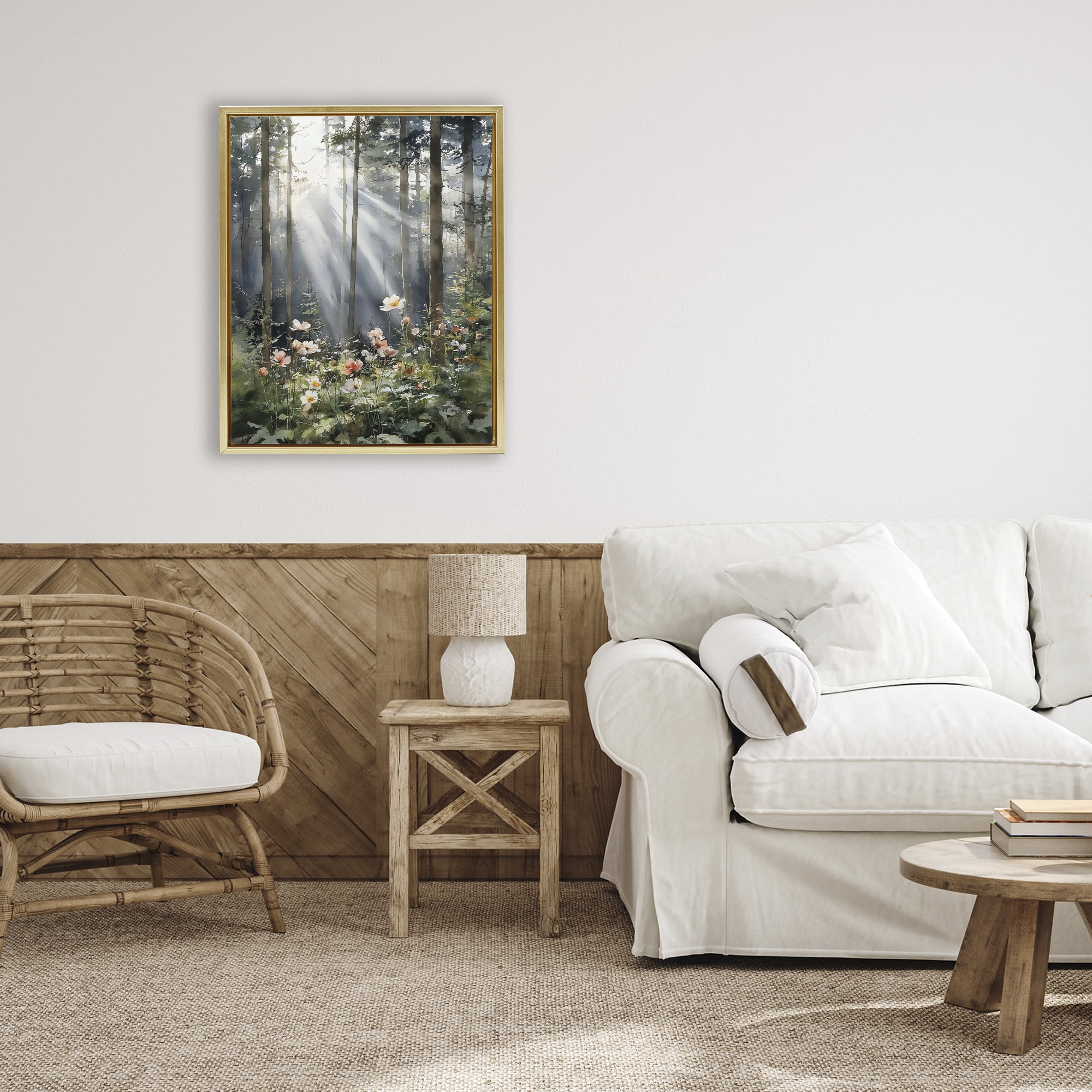 Stupell Industries Sunlit Woods In Morning Gold Framed Floater Canvas Wall Art, design by Franklyn Gregory