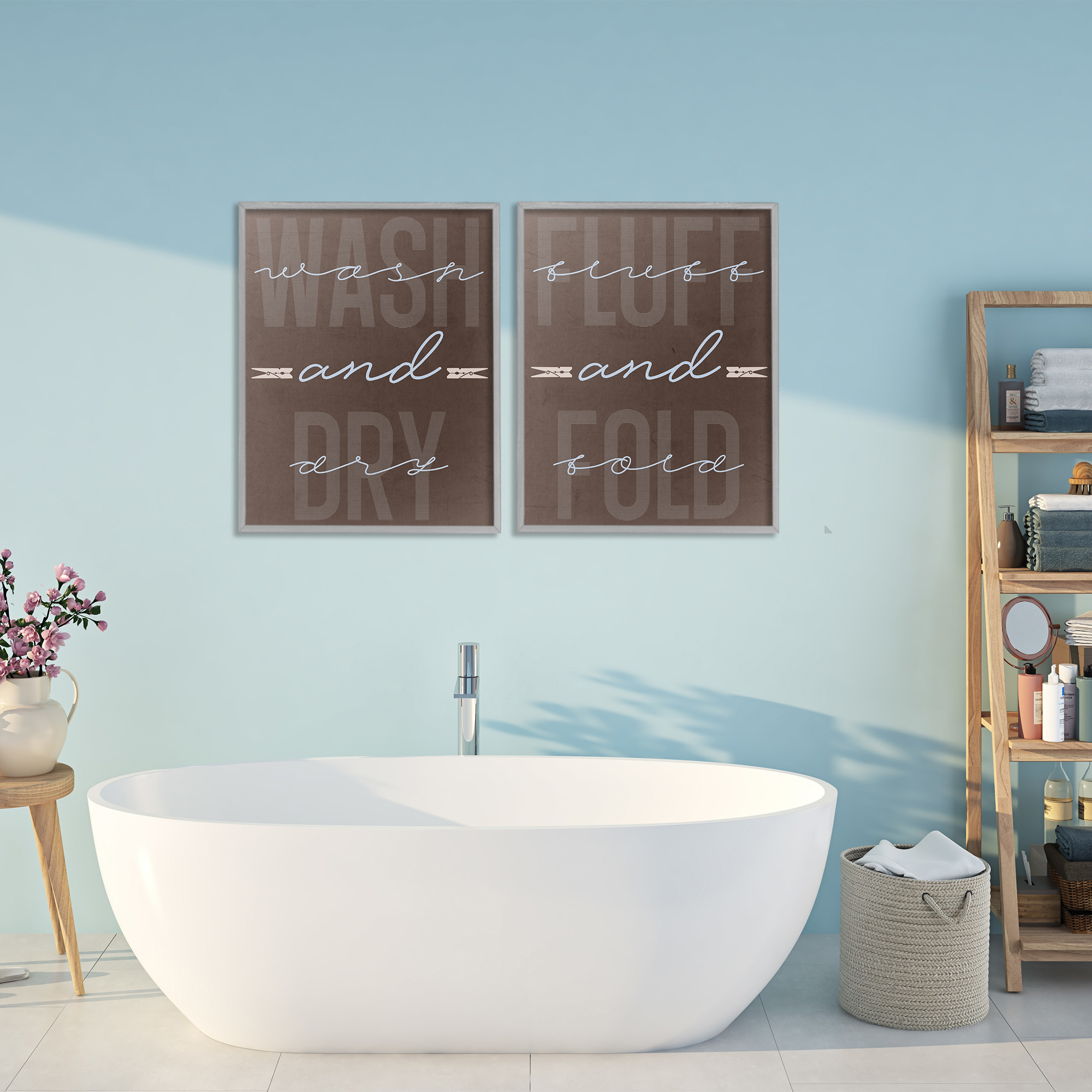 Laundry Words in Brown 2 Piece Gray Framed Giclee Art Set, design by Marcus Prime
