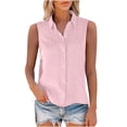 thumbnail image 3 of CUSTG Casual Shirts For Women Simple Summer Sleeveless V Neck Button Down Solid Color Linen Shirts Tank Blouse Boho Tops, 3 of 6