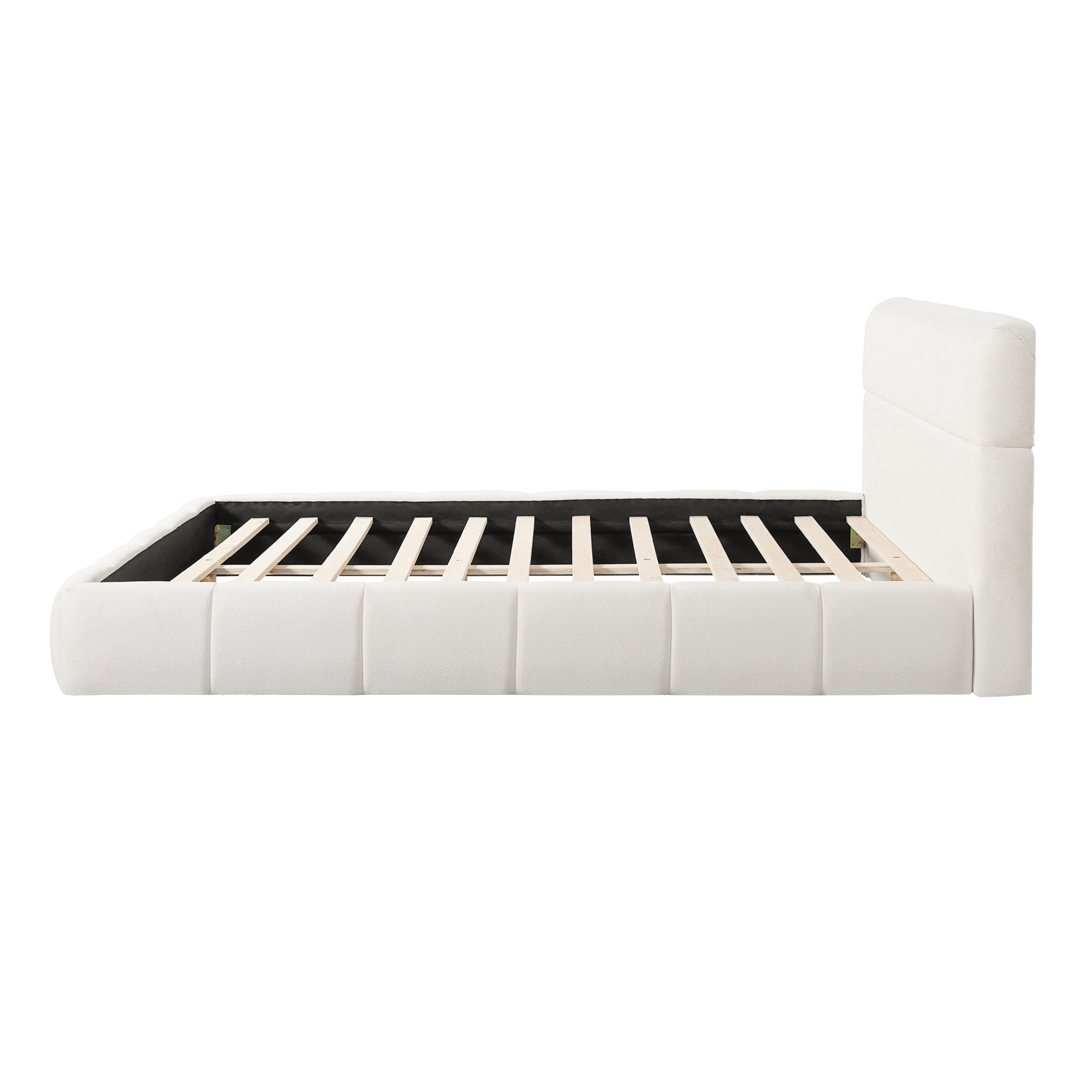 Christopher Knight Home Queen Size Boucle Upholstered Platform Bed Frame with Headboard, Cream White