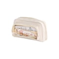 thumbnail image 2 of HOZADOIE Large Capacity Pencil Case with Compartments, Cute Transparent Pencil Pouch with Zipper, Big Storage Pen Bag, Stationery Pen Bag for Travel and Office (Beige), 2 of 4