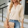 thumbnail image 5 of Lixiuxyad Women's V Neck Button Detail 3/4 Sleeve T Shirt For Casual Wear Floral Cute,Beige L, 5 of 7