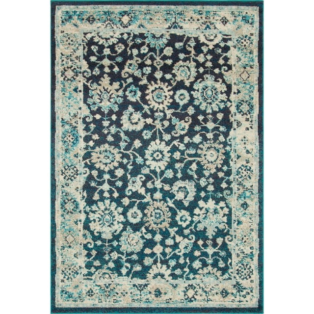 Unique Loom Tapis Floral Vintage Penrose 5' 3 x 7' 7 Rectangle Bleu Marine/beige