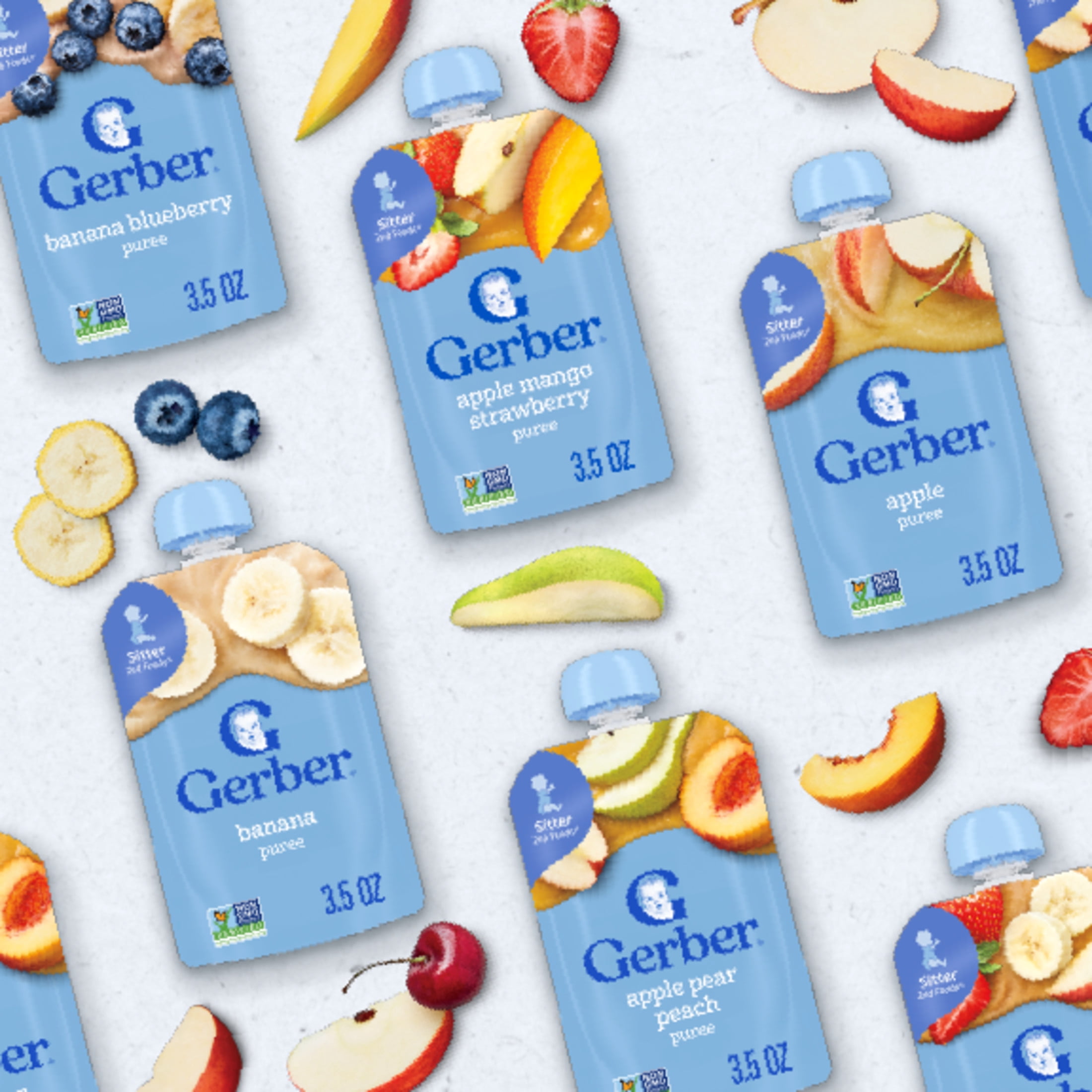 Gerber Stage 2 Baby Food, Apple Mango Strawberry, Puree Baby Pouches
