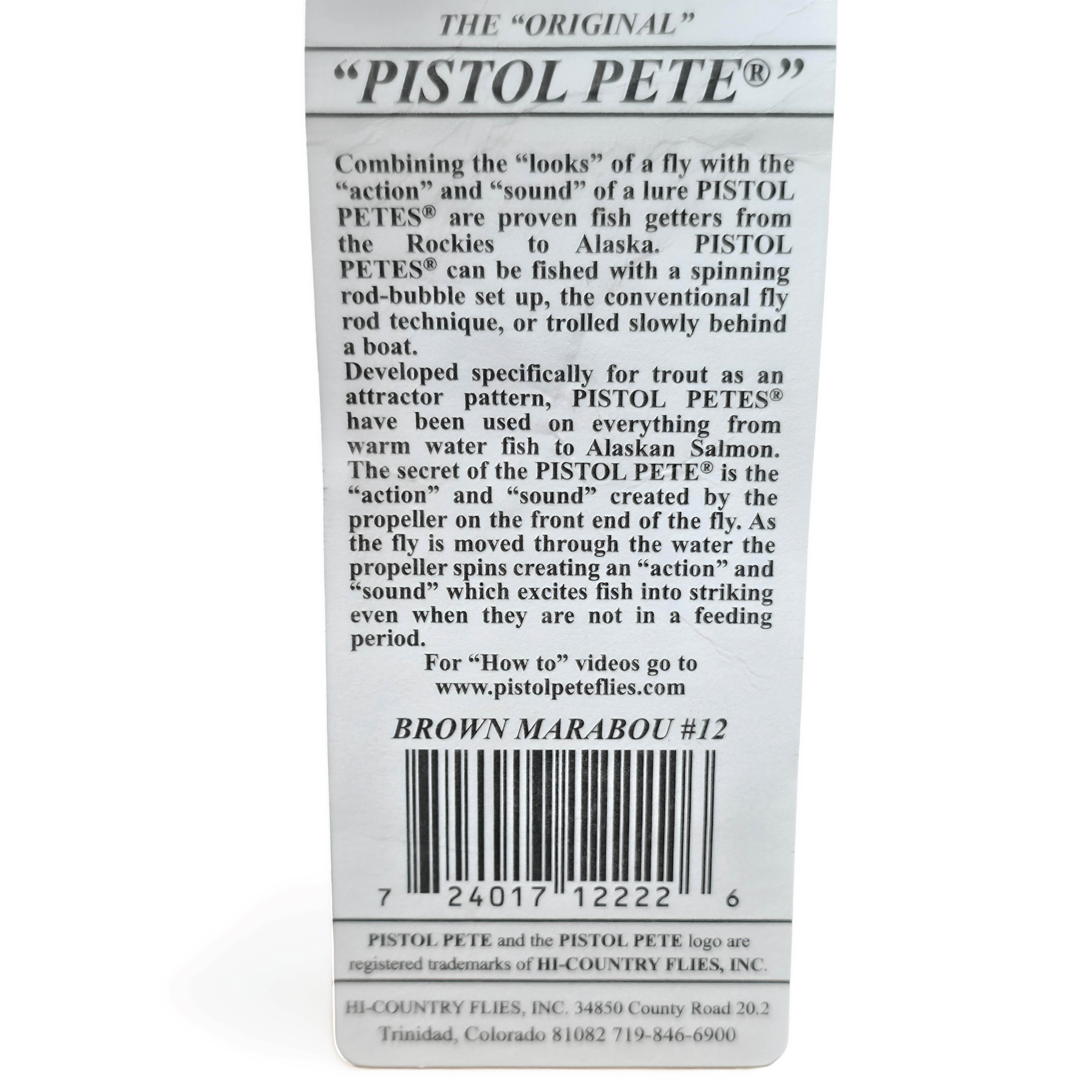 Pistol Pete's Spinner Flies Freshwater Trout Fishing Lure, Brown Marabou, Size 12, 2-pack, Flies