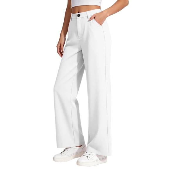 Ixbnca Girls Uniform Long Pants Dressy High Waist School Pants Kids Straight Wide Leg Trousers with Pockets