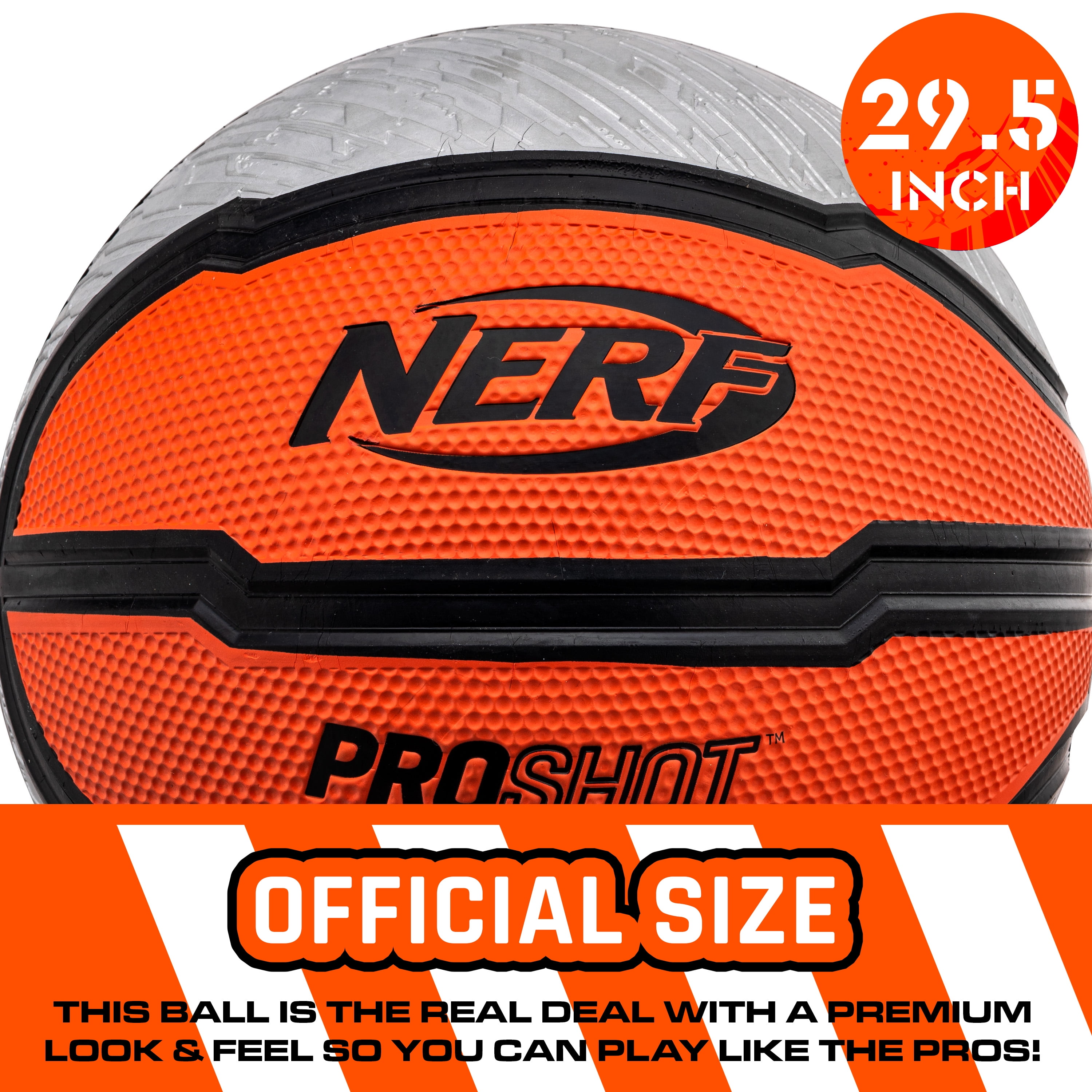 NERF Indoor + Outdoor Basketball - Proshot Official Size 29.5" Basketball + Air Pump - Extra Grip