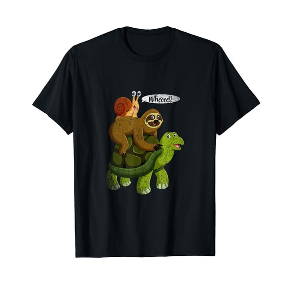 Whee Snail Turtle Sloth Black T-Shirt