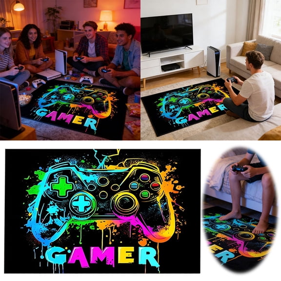 Neon Game Themed Soft Area Rug For Bedroom Living Room And Gaming Room Carpet Graduation Decorations 2026 Home Decor