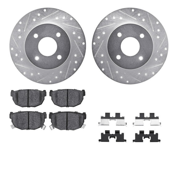 Dynamic Friction Company Rear Brake Rotors-Drilled and Slotted-Silver with 5000 Advanced Brake Pads includes Hardware 7512-67015