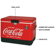 Coca-Cola 51L (54 qt) Ice Chest Beverage Cooler, 85 Can Capacity, Portable with Bottle Opener, Red and Black