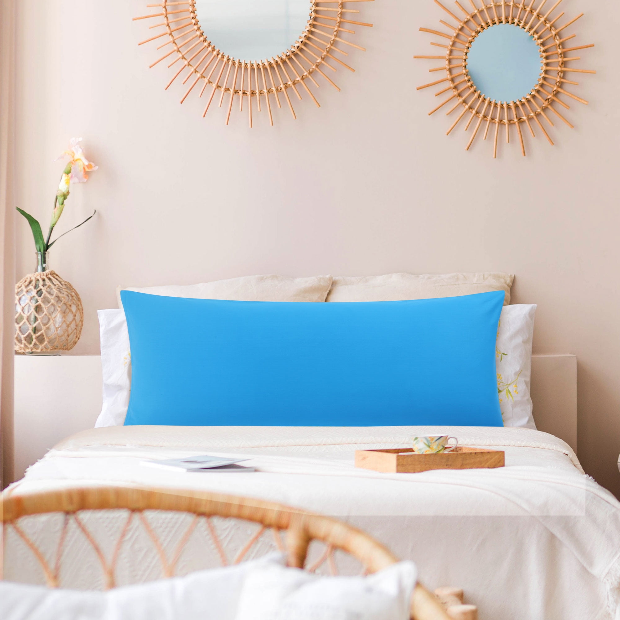 REGALWOVEN Zippered Body Pillow Cover Egyptian Cotton Pillowcases, Queen Blue