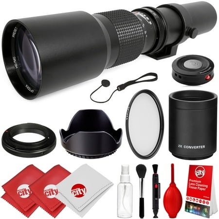 4x Digital Zoom Lens - Opteka 500mm/1000mm f/8 Manual Telephoto Lens for Canon EOS 80D, 77D, 70D, 60D, 7D, 6D, 5D, 5Ds, Rebel T7i, T7s, T6i, T6s, T5i, T5, T4i, T3i, T3, T2i, T1i, SL2 and SL1 Digital SLR Cameras